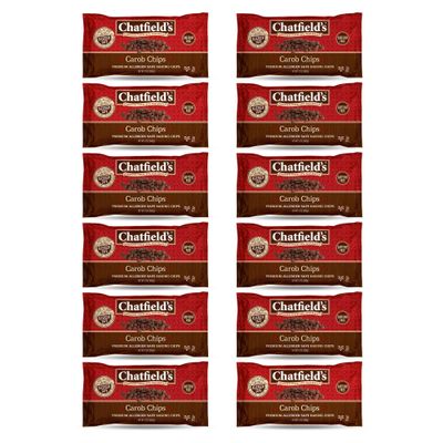 Chatfield's Carob Chips Unsweetened - Allergen-Free Substitue For Chocolate Chips (Pack of 12)