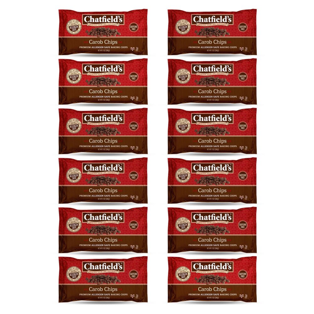 Chatfield's Carob Chips Unsweetened - Allergen-Free Substitue For Chocolate Chips (Pack of 12)