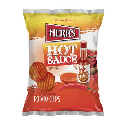 Herrs Hot Sauce Ripple Potato Chips, 1 Oz Bag (Pack of 42 Bags), Spicy Snack On-the-Go