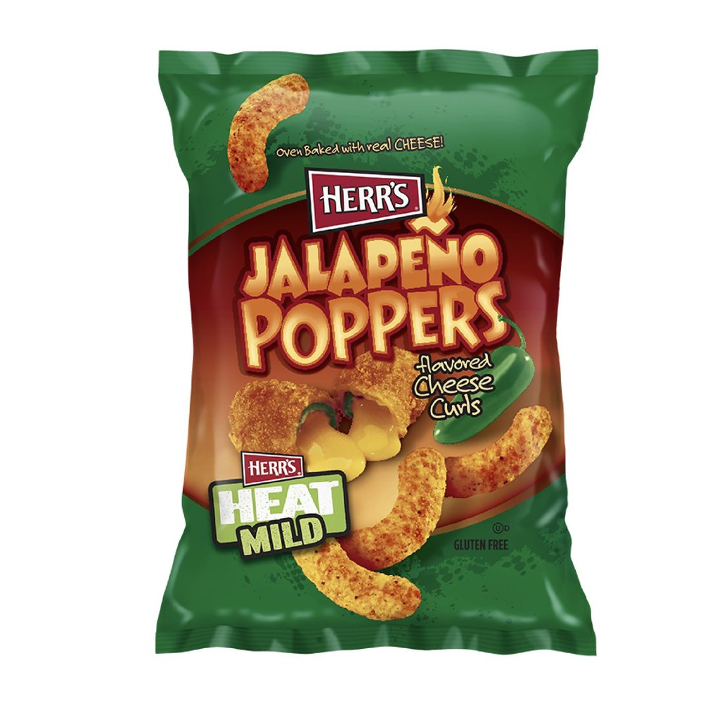 Herr's Jalapeo Poppers Flavored Cheese Curls - Made with Cheddar Cheese - 1 Ounce (Pack of 42) Great for Bold Flavor Fans