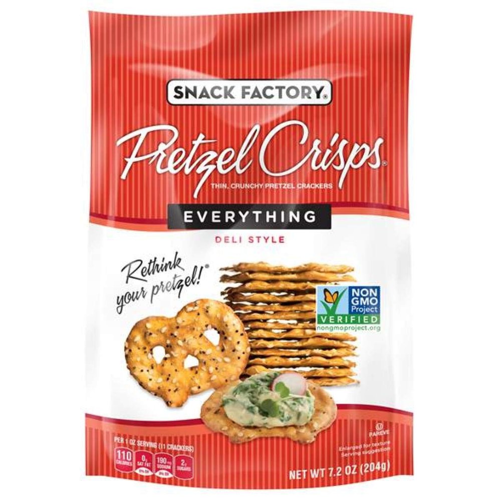 Snack Factory Pretzel Crisps, Honey Mustard & Onion, Baked, Kosher, 7.2 Ounce (Pack of 12)