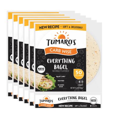 Tumaro's Everything Bagel Carb Wise Wraps - Low Carb - Keto Certified Sandwich & Burrito Tortillas - Healthy Vegan Alternative - 8 Count (Pack of 6)
