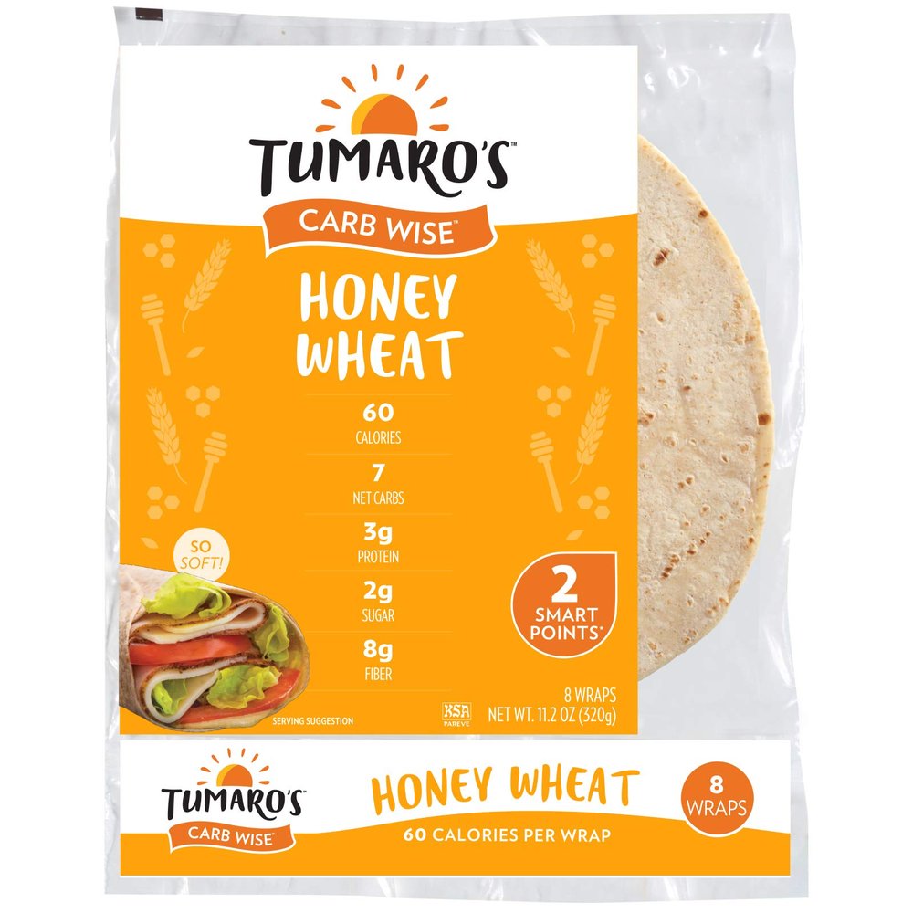 Tumaro's 8 Inch Carb Wise Wraps - Honey Wheat -8 Count (Pack of 6)