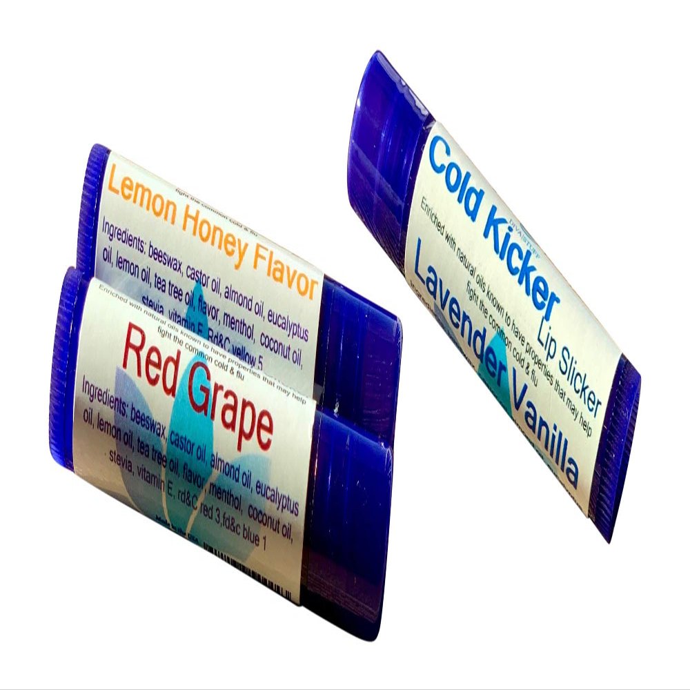 Cold Kicker Lip Slicker, 3 Pack.Helps Relieve Stuffiness and Soothes Dry Lips