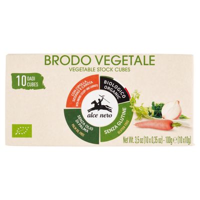 Alce Nero: "Brodo Vegetale" Organic Bouillon Cubes Pack of 1 (10 Cubes per pack), 10 Grams Each Cube