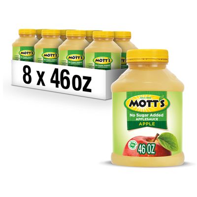 Mott's No Sugar Added Applesauce, 46 Oz Jar (Pack Of 8), Good Source Of Vitamin C, No Artificial Flavors