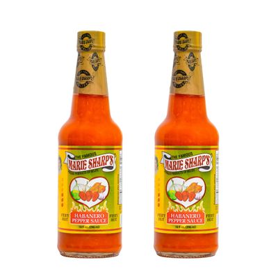 Marie Sharps Fiery Hot Habanero Pepper Sauce, 10 oz Extra Hot Belizean Hot Sauce with Intense Heat & Flavor All-Natural, Gluten-Free (Pack of 2)