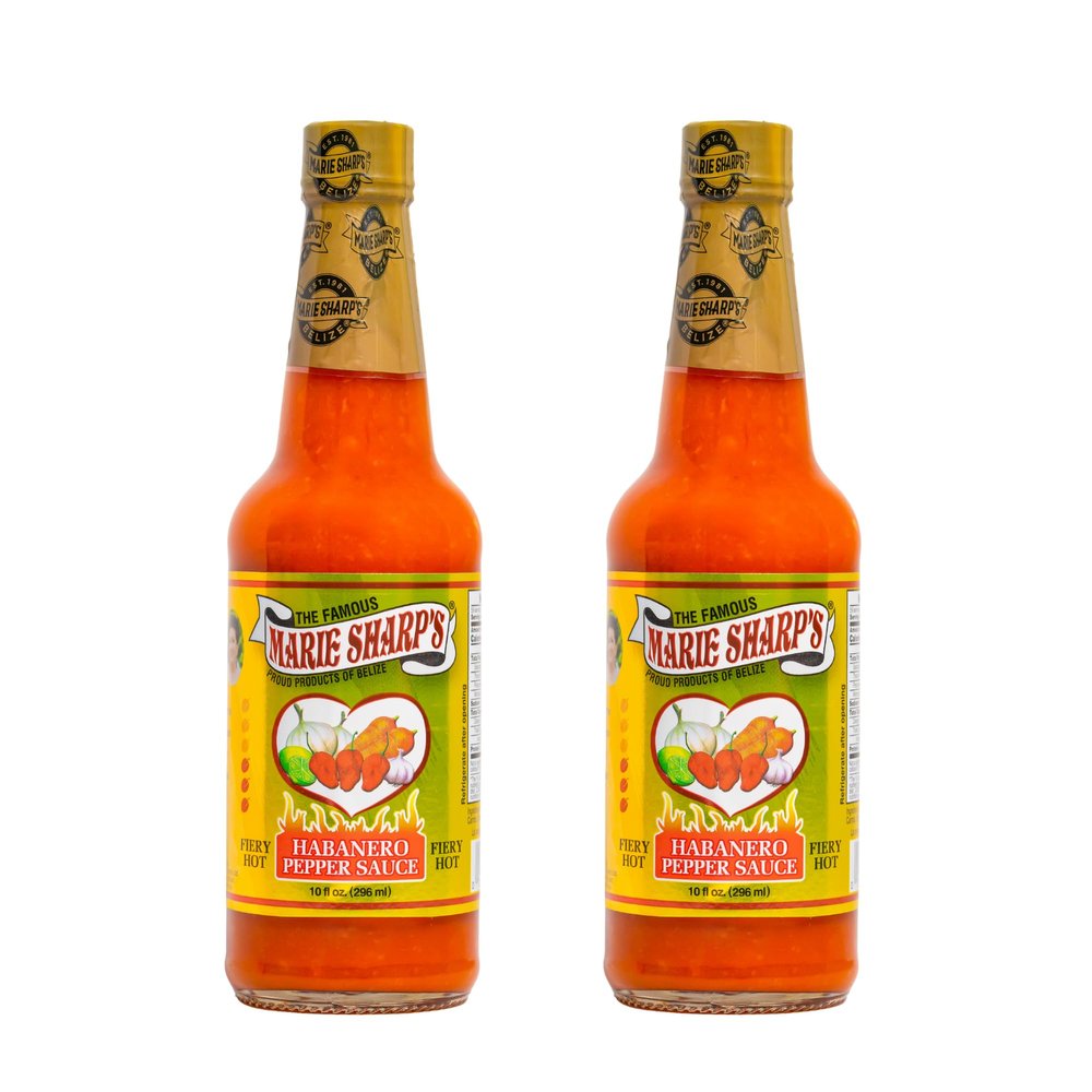 Marie Sharps Fiery Hot Habanero Pepper Sauce, 10 oz  Extra Hot Belizean Hot Sauce with Intense Heat & Flavor  All-Natural, Gluten-Free (Pack of 2)