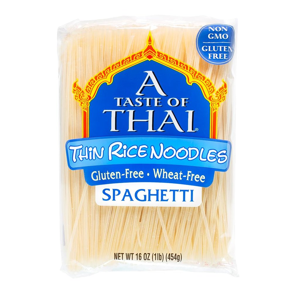 A Taste of Thai Spaghetti Rice Noodles (Thin & Straight Cut)| Restaurant-Quality Thai Flavor in Minutes | Vegan, Gluten-Free, Wheat Free, Non-GMO| For Stir-Fries, Soups & Asian Dishes 16 oz, 1 Pack