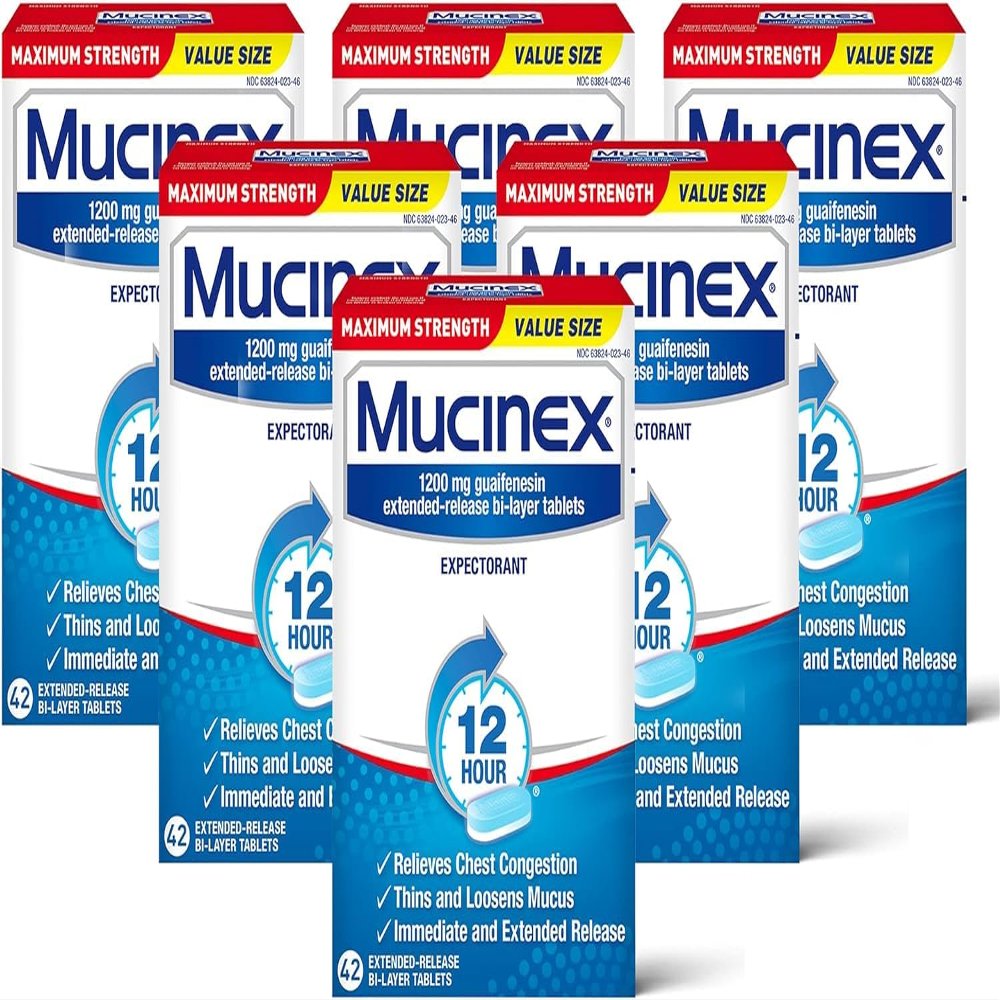 Mucinex Maximum Strength 12-Hour Chest Congestion Expectorant Tablets, 42 ct (Pack of 6)