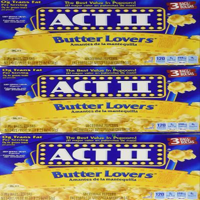 Act II, Butter Lovers, Microwavable Popcorn, 3 Count, 8.25oz Box (Pack of 3)