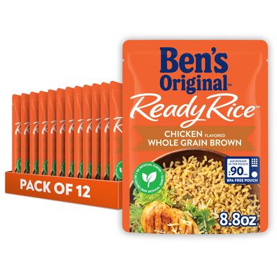 BEN'S ORIGINAL Ready Rice Chicken Flavored Whole Grain Brown Rice, Easy Flavored Rice Dinner Side, 8.8 oz Pouch (Pack of 12)