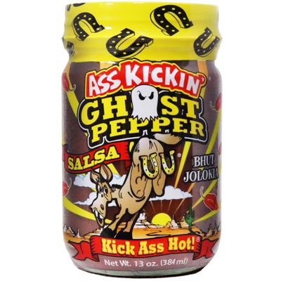 ASS KICKIN' Ghost Pepper Spicy Salsa - 13 oz - Premium Gourmet Spicy Hot Salsa for Tortilla Chips, Veggies, and Breakfast Burritos  Perfect Stocking Stuffers or Christmas Gifts - Try if you Dare!