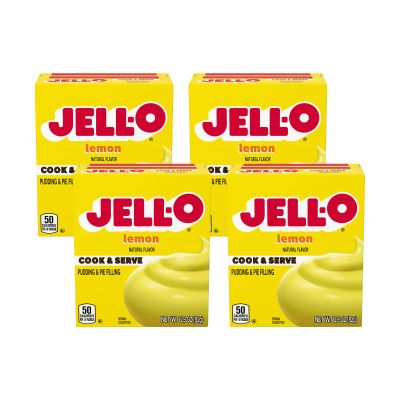 Jell-O Cook & Serve Pudding & Pie Filling Mix, Lemon Flavor, Fat Free Stovetop Dessert for Baking, Pies & Custards, 2.9 oz (Pack of 4)