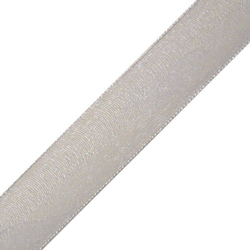 1.5" Sheer Organza Wired-Edge Ribbon 25 Yard Roll (Silver)