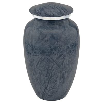 Dark Blue Harbor Cremation Urn for Ashes, Aluminum, Blue Urn, Gray, Grey Urn, Adult Sized Cremation Urn, 10.5 Inches High