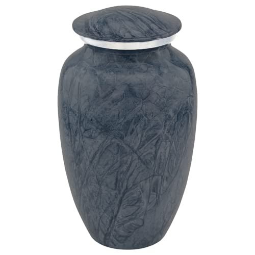 Dark Blue Harbor Cremation Urn for Ashes, Aluminum, Blue Urn, Gray, Grey Urn, Adult Sized Cremation Urn, 10.5 Inches High