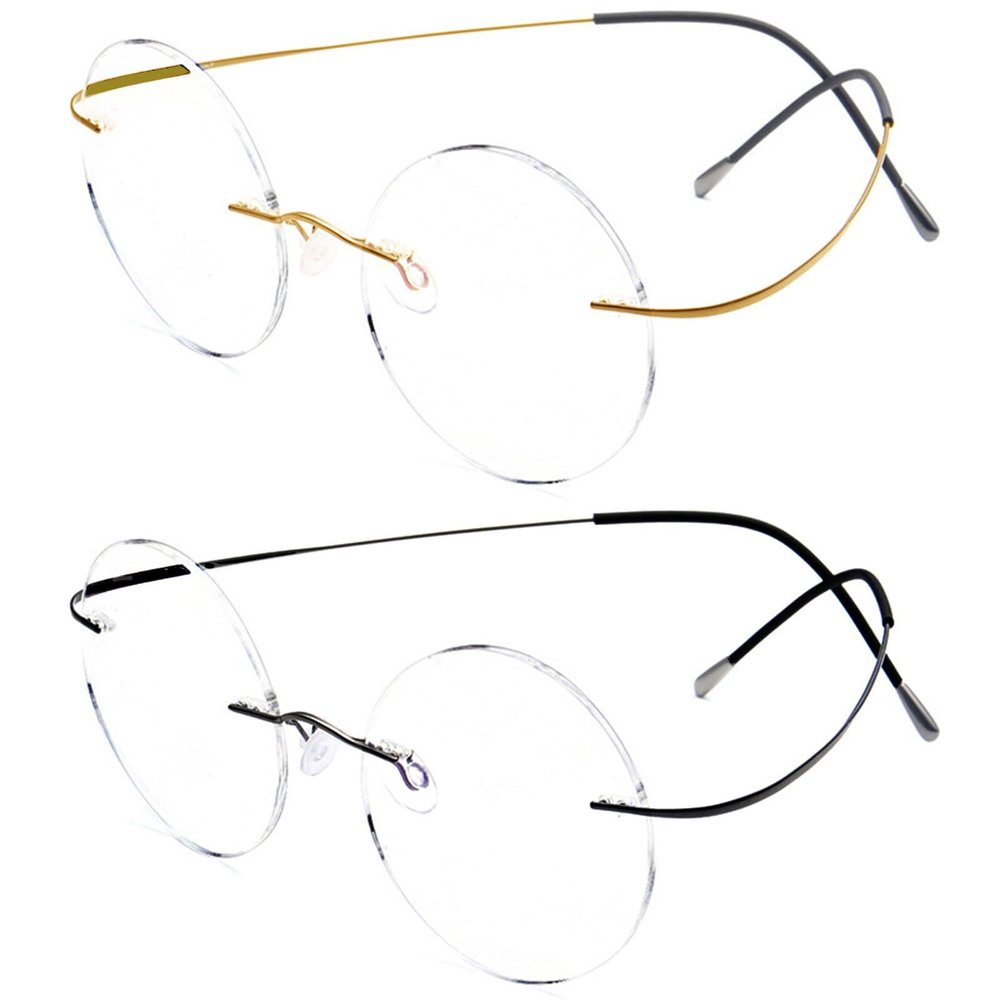 XINGNIAN 2 Pairs of 50mm Retro Rimless Round Blue Light Blocking Oversized Reading Glasses Lightweight Flexible Readers +2.50