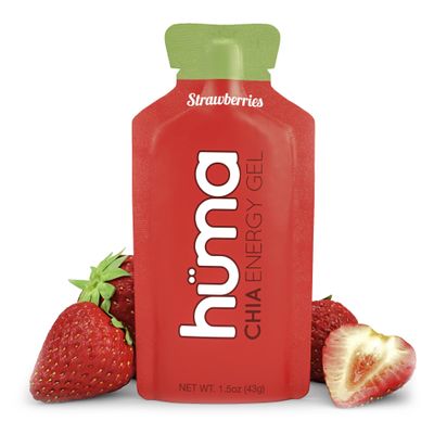 Huma Chia Energy Gel, Strawberries, 24 Gels - Stomach Friendly, Real Food Energy Gels for Endurance Exercise
