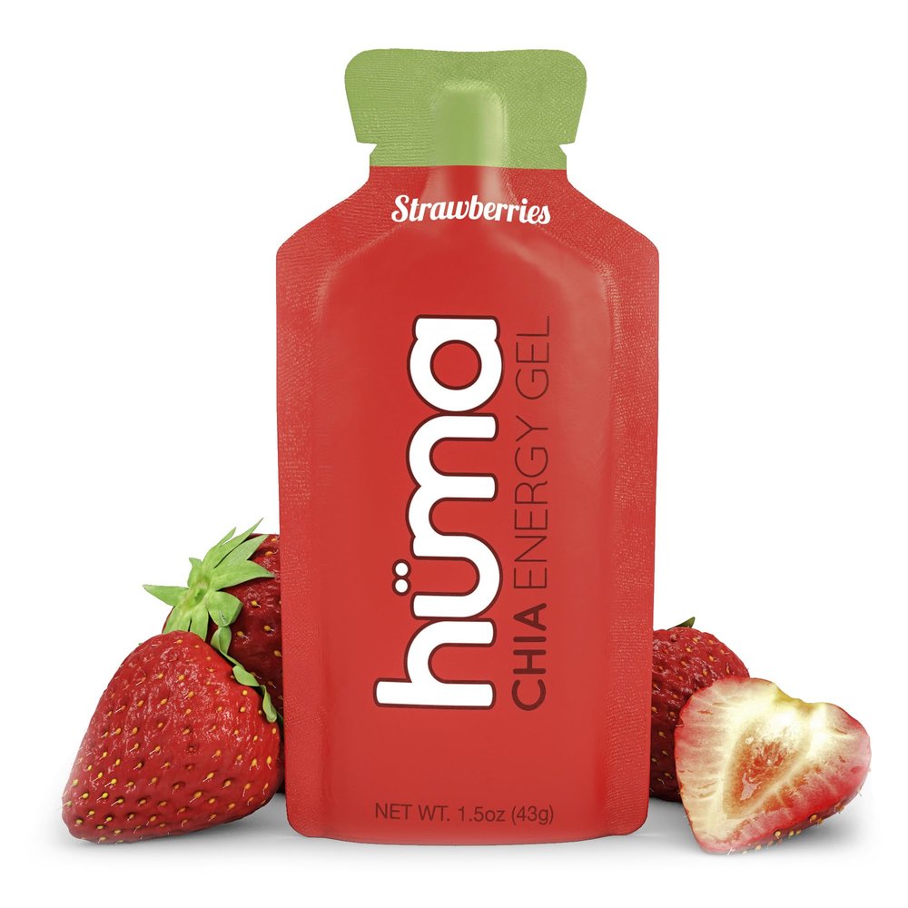 Huma Chia Energy Gel, Strawberries, 24 Gels - Stomach Friendly, Real Food Energy Gels for Endurance Exercise