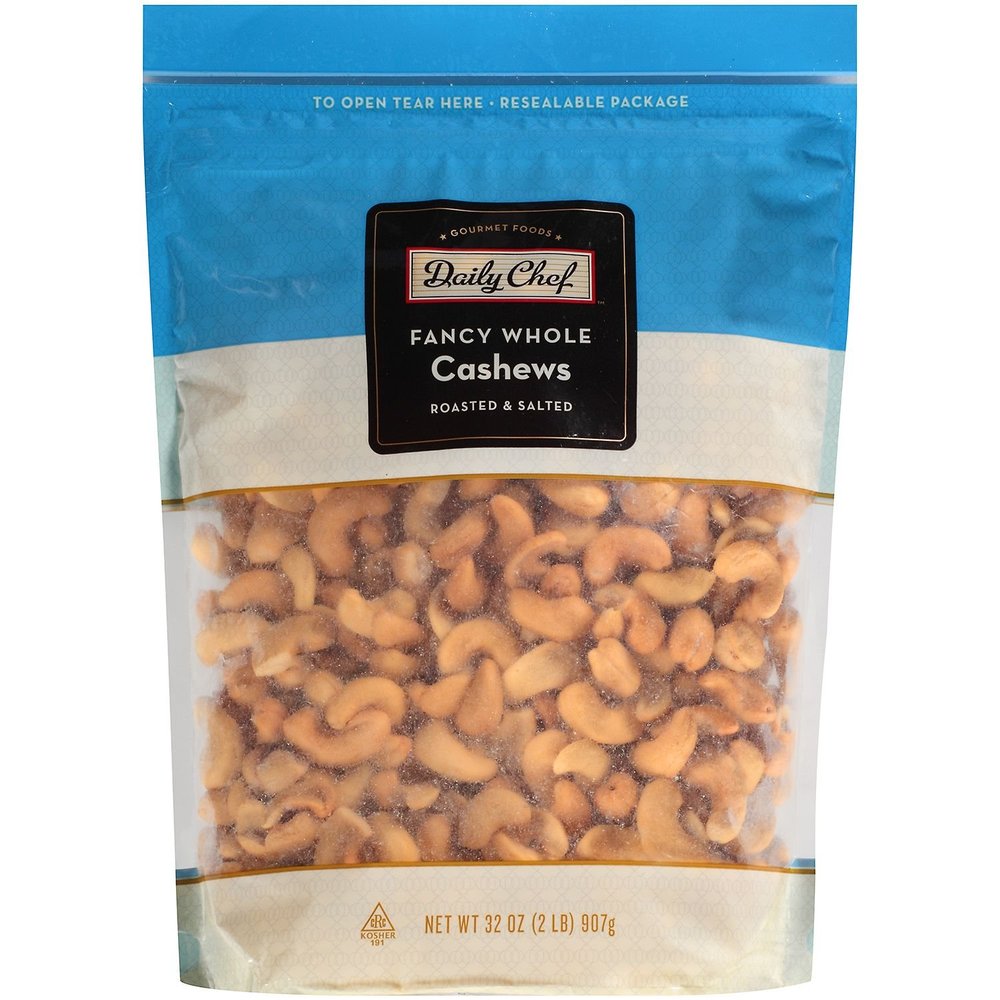Daily Chef Fancy Whole Cashews 32 Oz (2 Pounds) Roasted & Salted Nuts Gourmet Deluxe