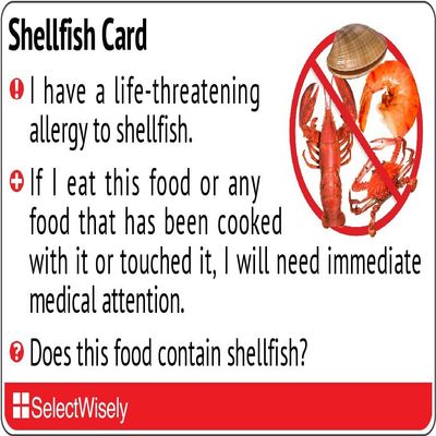 Shellfish Allergy Translation Card (2 Pack) - Translated in Khmer or any of 47 languages