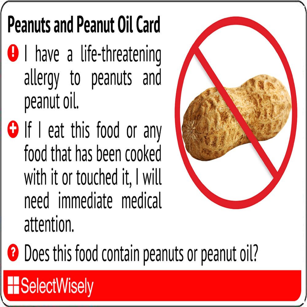 SelectWisely Peanuts and Peanut Oil Allergy Translation Card (2 Pack) - Translated in Hungarian or any of 60 languages
