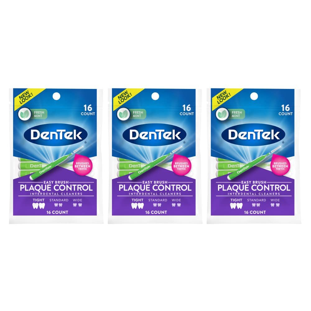 DenTek Easy Brush Fresh Mint Tight Interdental Cleaners, 16 Count (Pack of 3)