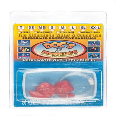 Medium Vented Docs Proplugs Red LEASHED Reusable Earplugs for Surfing, Swimming, Diving & Water Sports | Blocks Cold Water & Wind | Helps Equalize Pressure | Made in USA