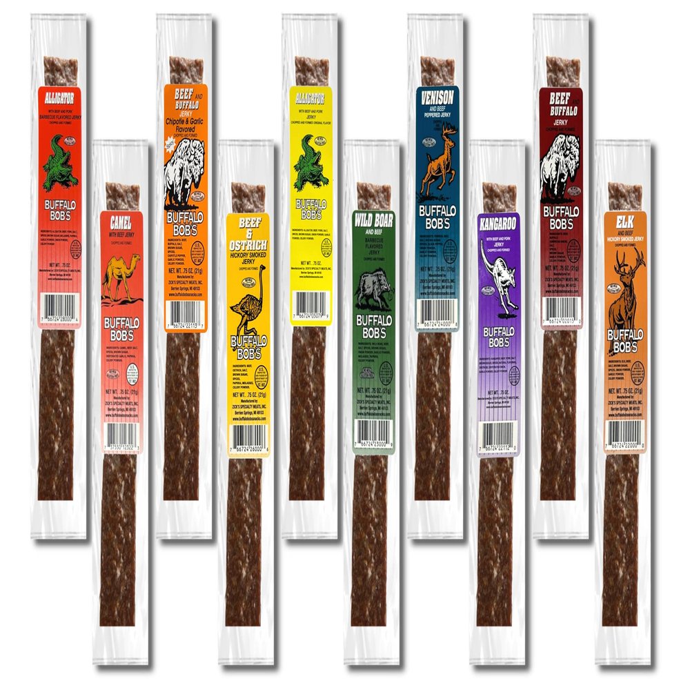 Buffalo Bob's Exotic Jerky Assortment - 10 Flavor Variety Pack - Wild Game Jerky, Snack for Adventure Enthusiasts, Stocking Stuffer, Gift for Men, Healthy Snack, Gluten Free