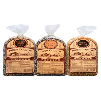 Amish Country Popcorn | 3-1 lb Bags | Variety Set | Midnight Blue, Rainbow, & Medium Yellow Popcorn Kernels | Old Fashioned, Non-GMO and Gluten Free (3-1 lb Bags)