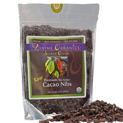 Divine Organics Raw Cacao/Cocoa Nibs - Certified Organic - Premium Rio Arriba - Smoothies, Baking, Snacks, Salads, Trail Mixes - Chocolate Chips Substitute - Rich in Magnesium (32oz)