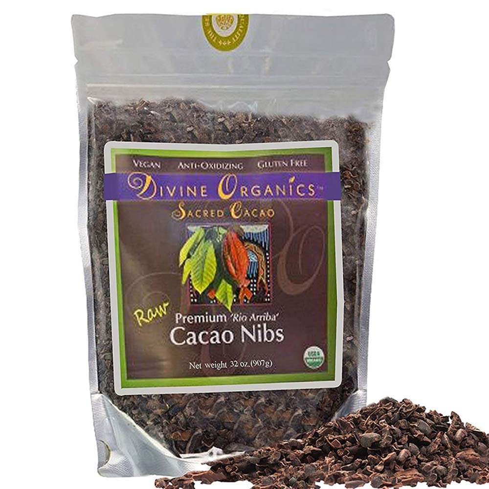Divine Organics Raw Cacao/Cocoa Nibs - Certified Organic - Premium Rio Arriba - Smoothies, Baking, Snacks, Salads, Trail Mixes - Chocolate Chips Substitute - Rich in Magnesium (32oz)
