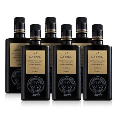 Barbera Lorenzo #3 Organic Extra Virgin Olive Oil PDO Val di Mazara, Fruity, Cold Extracted Authentic Sicilian Olive Oil, Fresh Harvest Imported From Italy 16.9 oz - Pack of 6