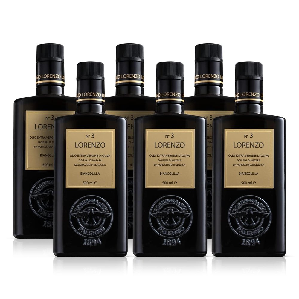 Barbera Lorenzo #3 Organic Extra Virgin Olive Oil PDO Val di Mazara, Fruity, Cold Extracted Authentic Sicilian Olive Oil, Fresh Harvest Imported From Italy 16.9 oz - Pack of 6