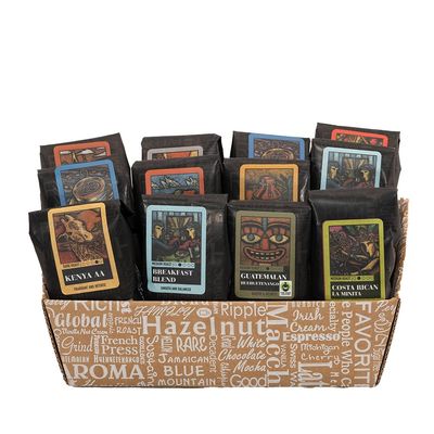 Coffee Beanery Classic Selection Coffee Gift Basket - (12) 100% Specialty Arabica Coffee Blends and Single Origin Samplers