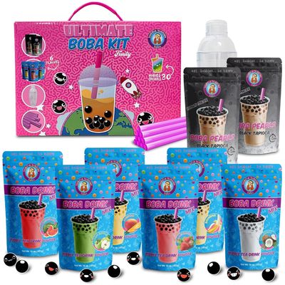 The Original Ultimate D.I.Y. Boba / Bubble Tea Kit Gift Box 6 Flavors, Boba Pearls, Straws and Shaker (FRUITY)