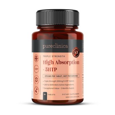 High Absorption 5HTP 300mg x 90 Tablets - 3 Months Supply. with Vitamin C, B6, and Black Pepper Extract