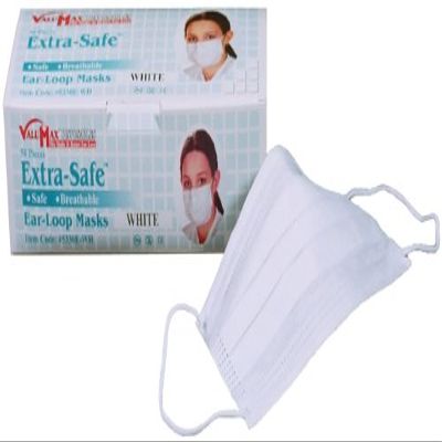 ValuMax 5330E-WH Extra-Safe Disposable Earloop Face Masks, Non-Woven Inner Layer, High Filtration, White, Box of 50
