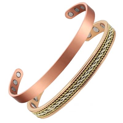 Earth Therapy, The Original Pure Copper Magnetic Bracelets - Adjustable - For Women - Elegant Jewelry Gift Set of 2 in Velvet Pouch
