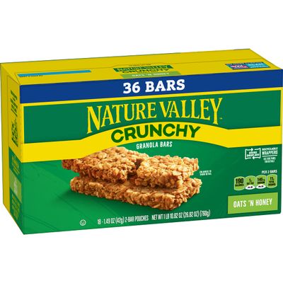 Nature Valley Crunchy Granola Bars, Oats 'n Honey, 36 Bars, 26.82 OZ (18 Pouches)