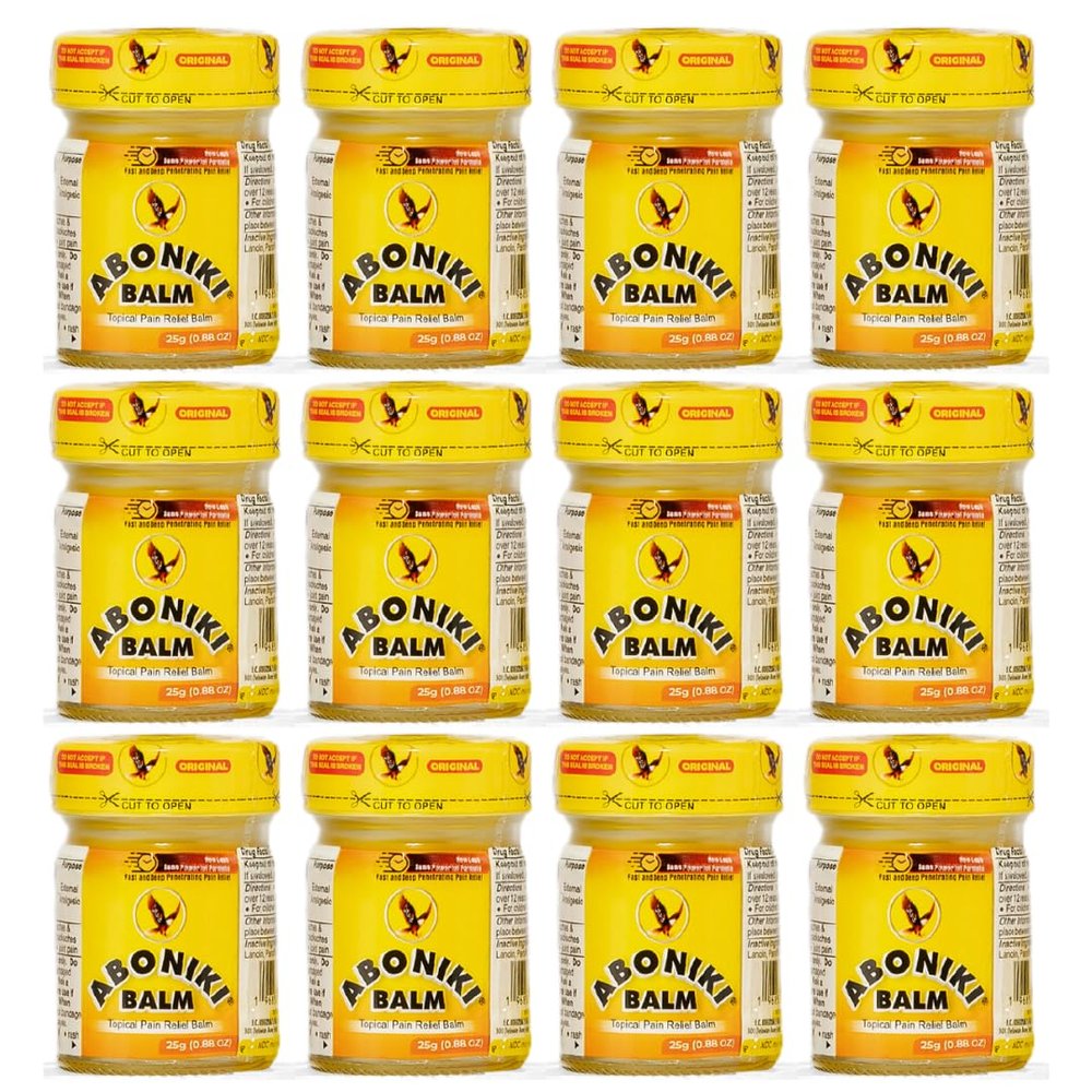 Aboniki Balm Pain Relief - Fast and Long Lasting Comfort for Lower Back Pain Relief, Knee Pain Relief, Neck Pain Relief, Shoulder Pain Relief, Joint & Muscle Pain Relief (12 Glass Jars)