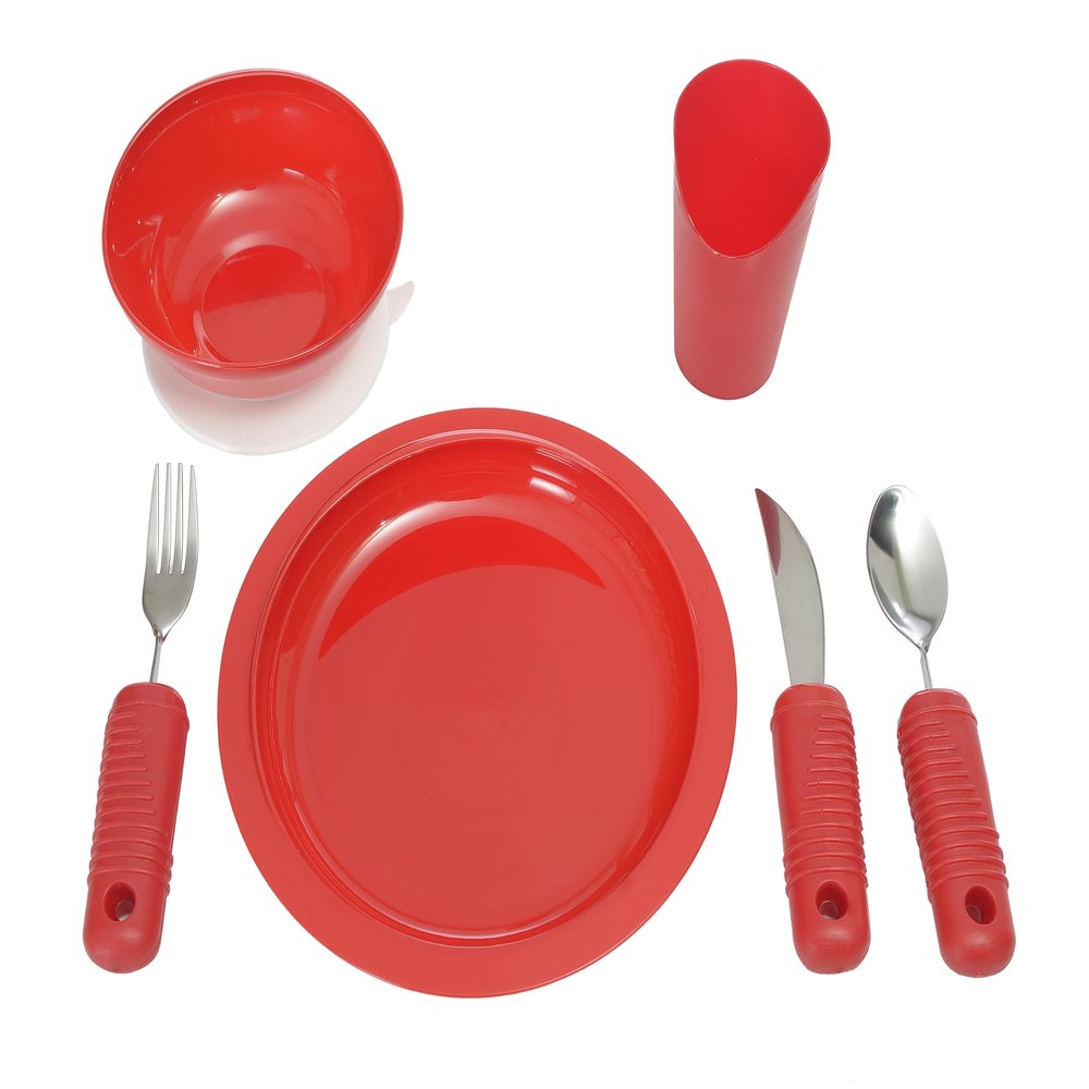 Essential Medical Supply Power of Red Adaptive Dinnerware Set - Includes Scoop Dish and Bowl, Utensil Set, Nosey Cup - Designed for Elderly and Senior Use Plus Handicapped, Dementia or Rehab