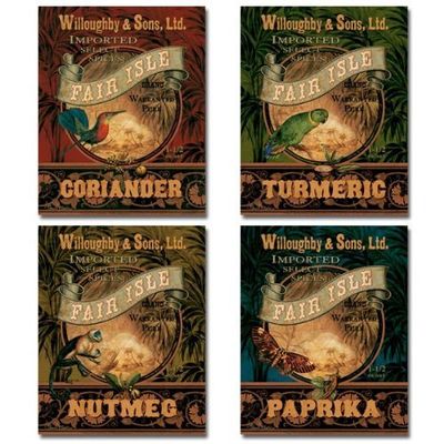 4 Vintage Spice Prints Paprika Coriander Tumeric Nutmeg by Pamela Gladding 8x10