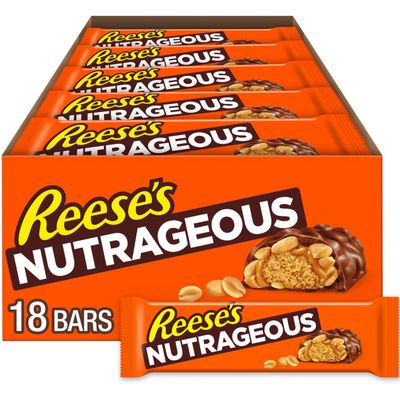 REESE'S NUTRAGEOUS Chocolate, Peanut Butter, Caramel and Peanut Candy Bars, 1.66 oz (18 Count)