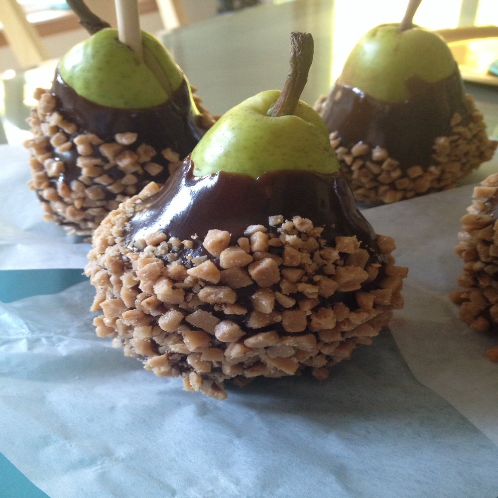 Chocolate Caramel Dipped Anjou Pears
