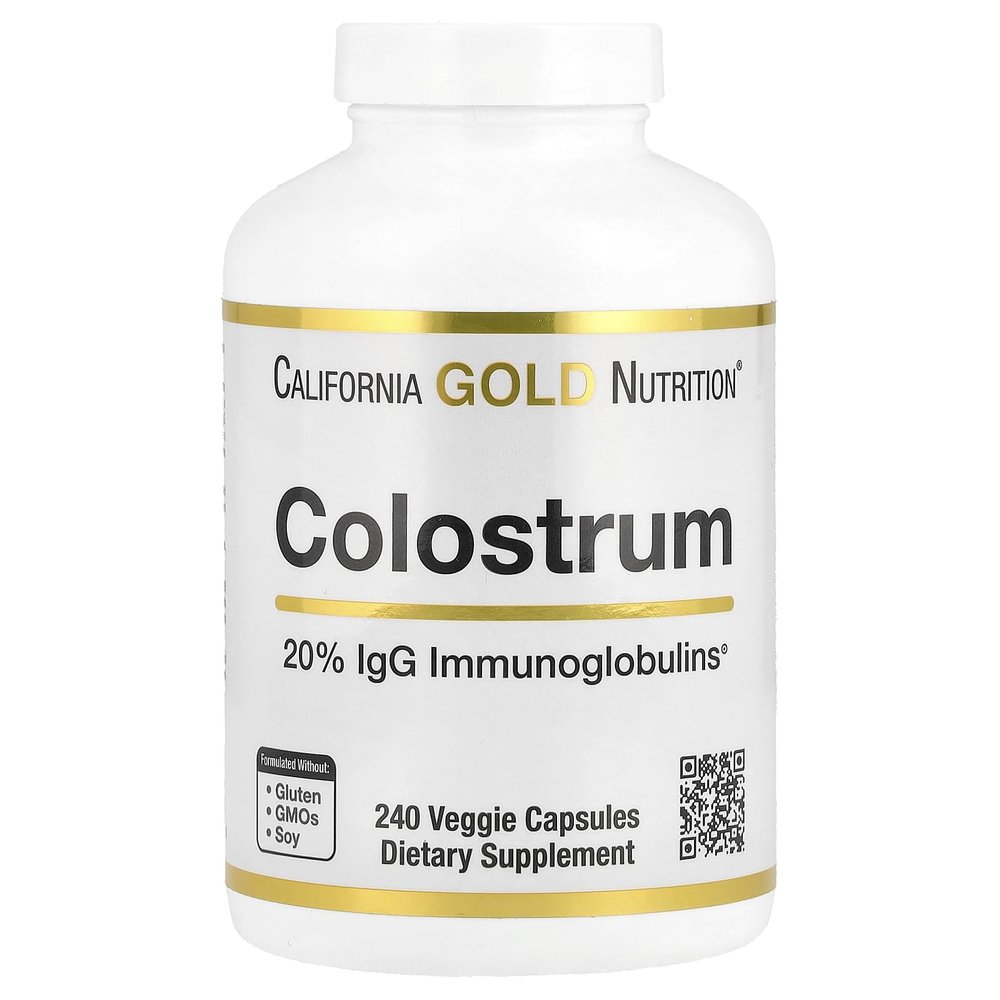 California Gold Nutrition Colostrum Concentrated Bovine Pre-Milk Supplement Featuring Immunoglobulins - Immune Support - Gluten Free, Non-GMO, No Antibiotics - 240 Veggie Capsules