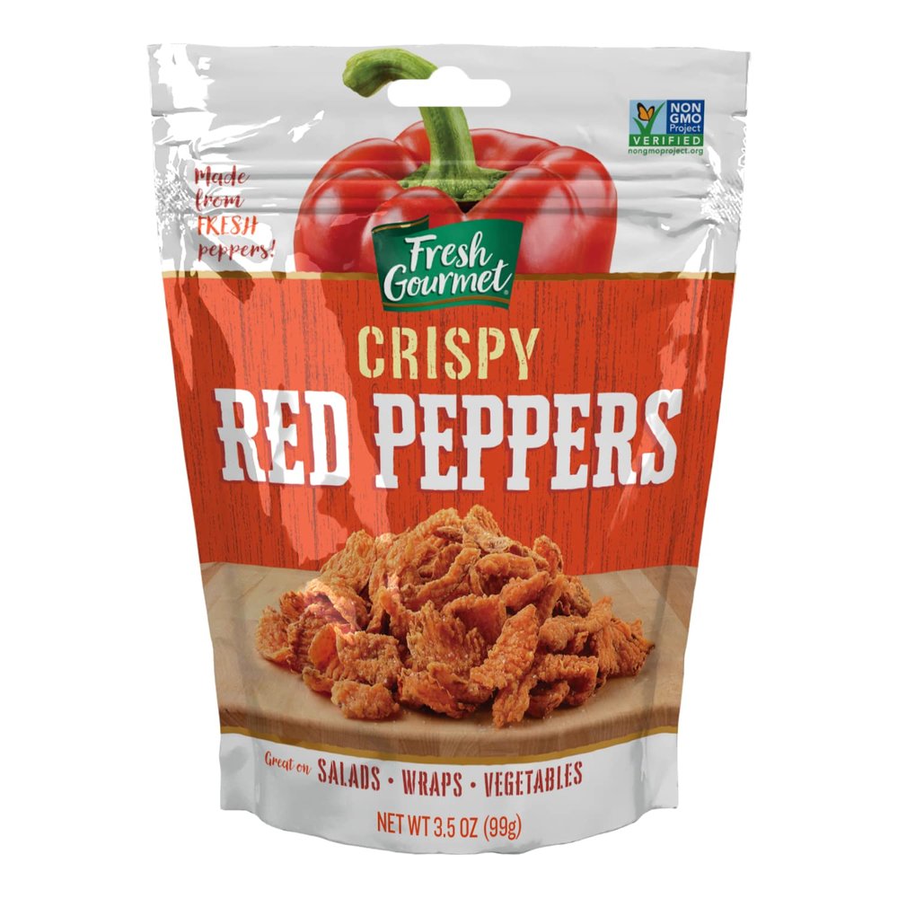 Fresh Gourmet Crispy Red Peppers Crunchy Snack and Salad Topper 3.5 Ounce (Pack of 1)