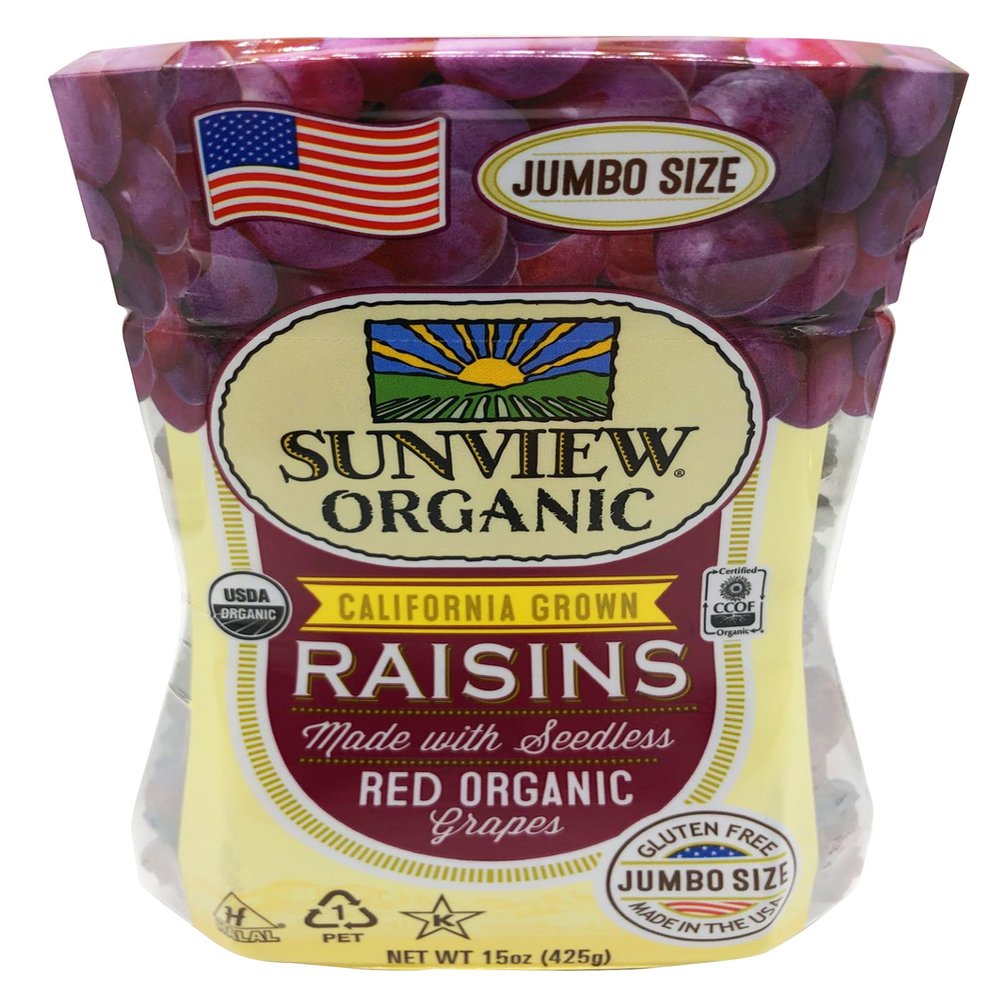 Sunview Organic Red Seedless Raisins 3-15 oz. Canisters