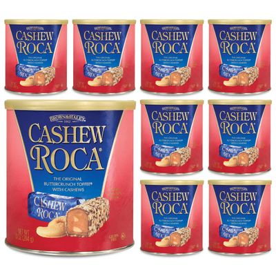 Almond Roca Case of 9 Canisters - 10oz Individually Wrapped Chocolate Candy Cashew - The Original Buttercrunch Toffee with Cashews - Gluten Free, Kosher, Chocolate